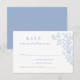 Elegant Vintage Floral Dusty Blue Wedding RSVP 招待状