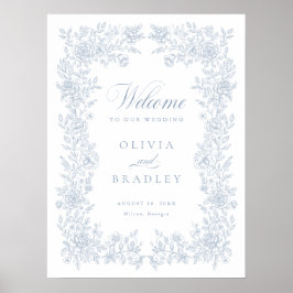 Elegant Vintage Floral Dusty Blue Wedding Welcome ポスター
