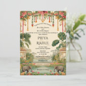 Elegant Vintage Floral Elephants Indian Wedding 招待状 (スタンド正面)