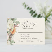 Elegant Vintage Floral Eucalyptus Roses Wedding 出欠カード (スタンド正面)