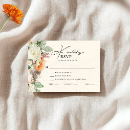 Elegant Vintage Floral Eucalyptus Roses Wedding 出欠カード