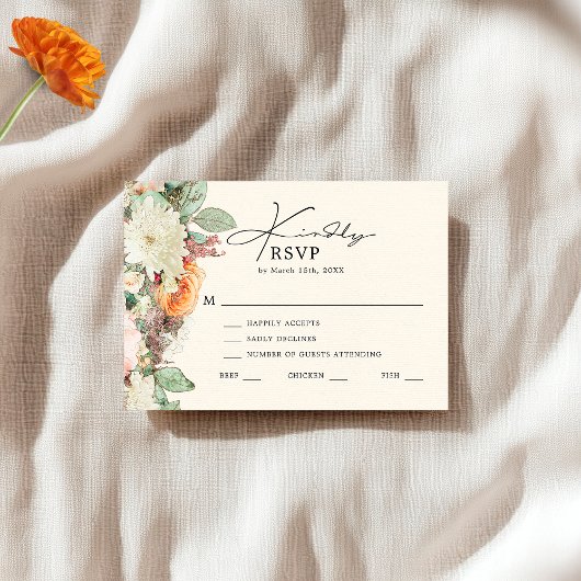 Elegant Vintage Floral Eucalyptus Roses Wedding 出欠カード