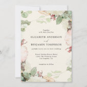 Elegant Vintage Floral Eucalyptus Roses Wedding 招待状 (正面)