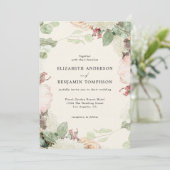 Elegant Vintage Floral Eucalyptus Roses Wedding 招待状 (スタンド正面)