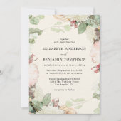 Elegant Vintage Floral Eucalyptus Roses Wedding 招待状 (正面)