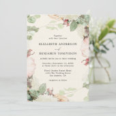 Elegant Vintage Floral Eucalyptus Roses Wedding 招待状 (スタンド正面)