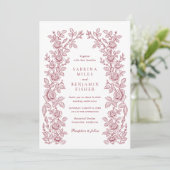 Elegant Vintage Floral Frame Burgundy Wedding 招待状 (スタンド正面)