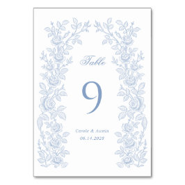 Elegant Vintage Floral Frame Dusty Blue Wedding テーブルナンバー