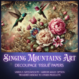 Elegant Vintage Floral Hummingbird Decoupage  薄葉紙