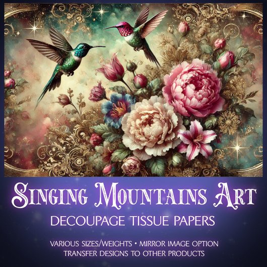 Elegant Vintage Floral Hummingbird Decoupage 薄葉紙