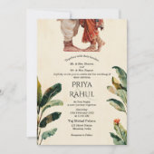 Elegant Vintage Floral Indian Hindu Wedding 招待状 (正面)