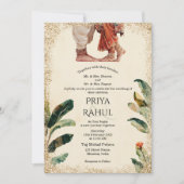 Elegant Vintage Floral Indian Hindu Wedding 招待状 (正面)