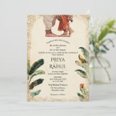 Elegant Vintage Floral Indian Hindu Wedding 招待状 (スタンド正面)