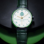 Elegant Vintage Floral Initials Wristwatch for Cou 腕時計<br><div class="desc">Vintage Style Green and White Floral Monogram Letters with Couple's Names & Initials Watch Celebrate love and timeless elegance with this Vintage Style Floral Monogram Watch featuring a green and white background with beautifully designed monogram letters and couple's names & initials. This personalized timepiece is the perfect keepsake for weddings,...</div>