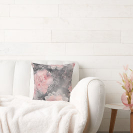 Elegant Vintage Floral Lace Pattern Pink and Grey クッション