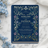 Elegant Vintage Floral Library Book Wedding 箔招待状