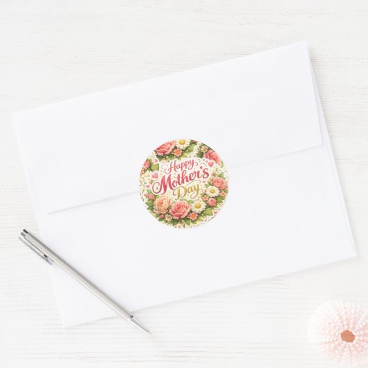 Elegant vintage floral Mother's Day envelope ラウンドシール (封筒)