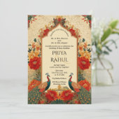 Elegant Vintage Floral Peacock Indian Wedding 招待状 (スタンド正面)