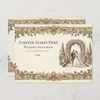 Elegant Vintage Floral Wedding Invitation Postcard ポストカード