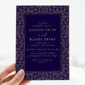 Elegant Vintage Frame Navy Wedding 招待状