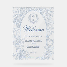 Elegant Vintage French Blue Floral Toile Welcome アクリルサイン