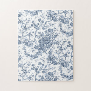 Elegant Vintage French Engraved Floral Toile-Blue ジグソーパズル