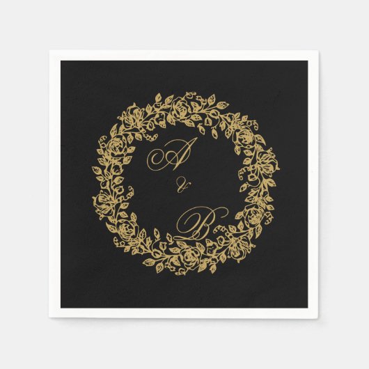 Elegant Vintage French Gold Floral スタンダードカクテルナプキン (正面)