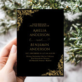 Elegant Vintage French  Gold Floral Wedding  招待状