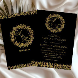 Elegant Vintage French  Gold Floral Wedding 招待状