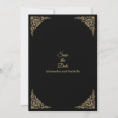 Elegant Vintage Gold Filigree Black Wedding 招待状 (裏面)