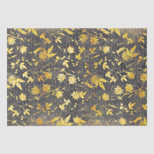Elegant Vintage Gold Floral Handwriting Decoupage 薄葉紙 (正面)