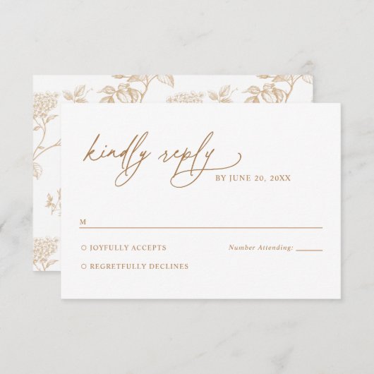 Elegant Vintage Gold Floral Wedding RSVP Card (正面/裏面)
