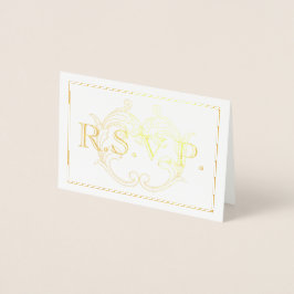 Elegant Vintage Gold Flourish RSVP Foil Card 箔カード