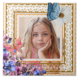 Elegant Vintage Gold Frame Mosaic Photo Keepsake T タイル
