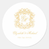 Elegant Vintage Gold Monogram Crest Wedding ラウンドシール (正面)