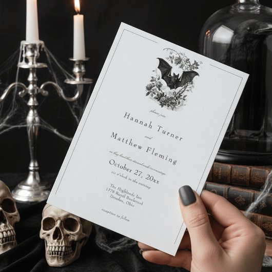 Elegant Vintage Gothic Black Toile Bat Wedding 招待状