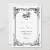 Elegant Vintage Gothic Black Toile Skull Wedding 招待状 (正面)