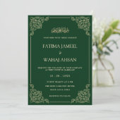 Elegant Vintage Green Gold Script Muslim Wedding 招待状 (スタンド正面)