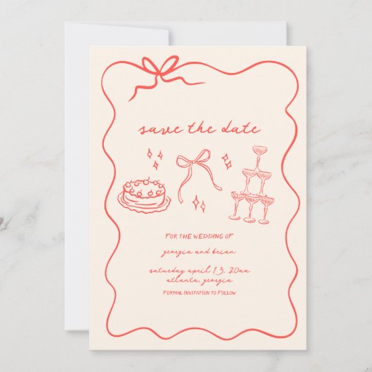 Elegant Vintage Hand Drawn Save The Date シーズンカード (正面)