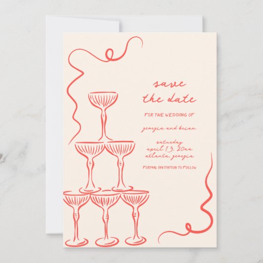 Elegant Vintage Hand Drawn Save The Date  招待状 (正面)