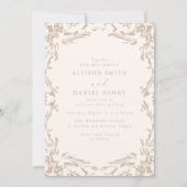 Elegant Vintage Ivory & Beige Wedding 招待状 (正面)