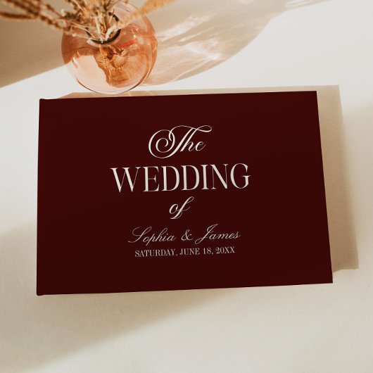 Elegant Vintage Ivory Dark Burgundy Wedding ゲストブック