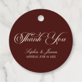 Elegant Vintage Ivory Dark Burgundy Wedding フェイバータグ (裏面)