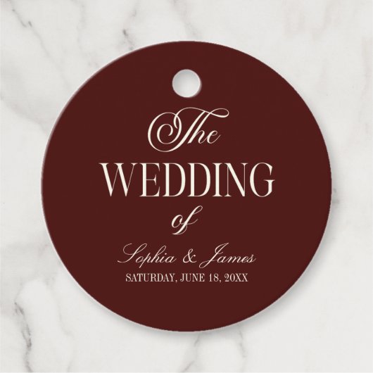 Elegant Vintage Ivory Dark Burgundy Wedding フェイバータグ (正面)