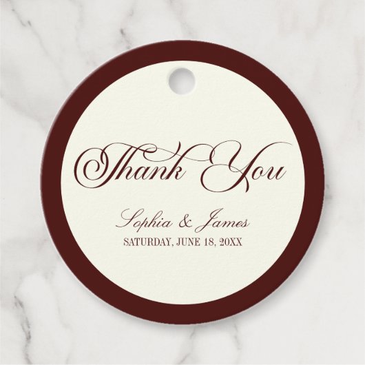 Elegant Vintage Ivory Dark Burgundy Wedding フェイバータグ (正面)