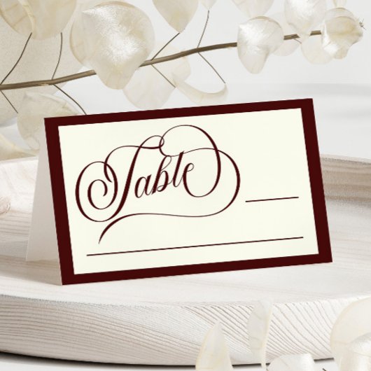 Elegant Vintage Ivory Dark Burgundy Wedding プレイスカード