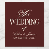 Elegant Vintage Ivory Dark Burgundy Wedding ワインラベル (シングルラベル)