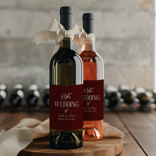 Elegant Vintage Ivory Dark Burgundy Wedding ワインラベル