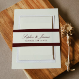 Elegant Vintage Ivory Dark Burgundy Wedding 招待状ベリーバンド