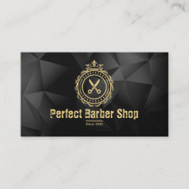 Elegant Vintage Logo Barber Shop Gold Scissors  名刺